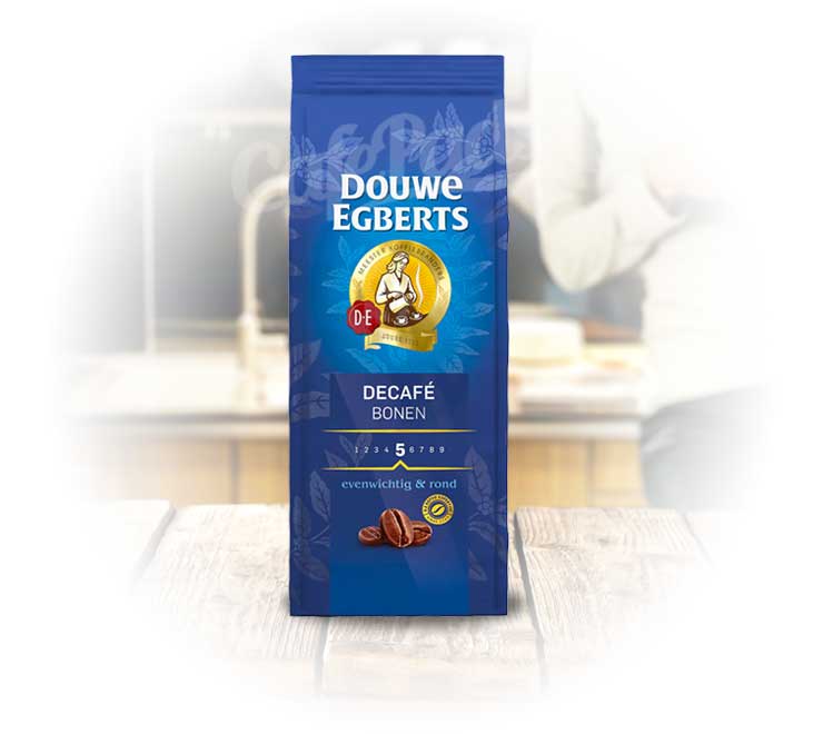 kawa ziarnista, aroma rood, decaf, kawa z holandii, douwe egberts decaf, ziarna, bezkofeinowa